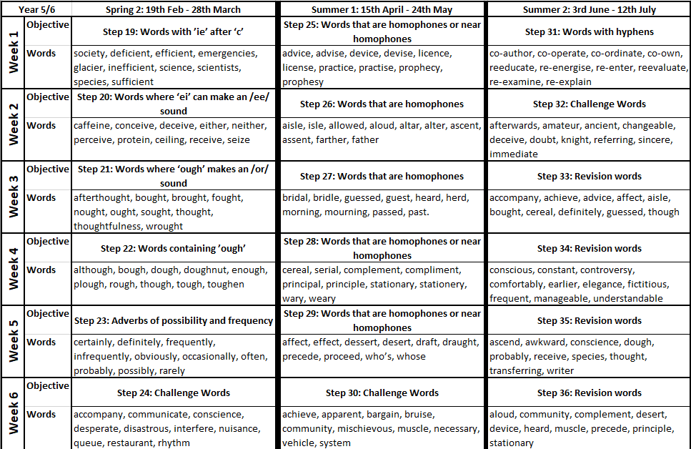 Year 5/6 Spelling planning